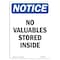 Signmission OSHA Notice, 7" Height, No Valuables Stored Inside Sign, 7" X 5", Portrait OS-NS-D-57-V-15027 - alternate 1